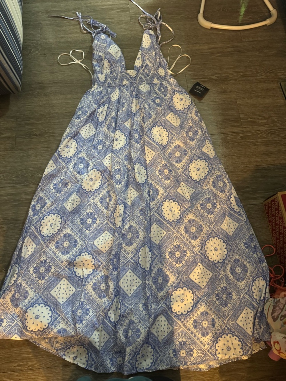 Lulu's Blue and White Printed Tie-Shoulder Sundress